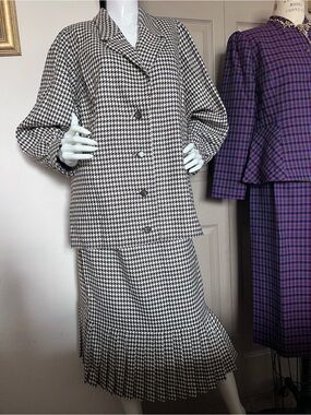 Houndstooth Pleated Midi Skirt Set - Black & White